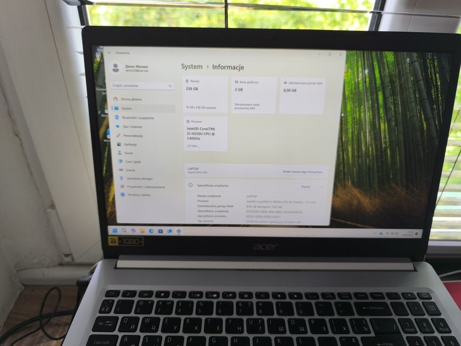Acer A515-54G 8/256 laptop z kartą graficzną 2 Gb