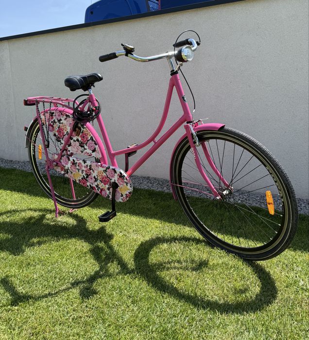 Holenderski stylowy rower kwiaty Popal 28 różowy z kwiatami