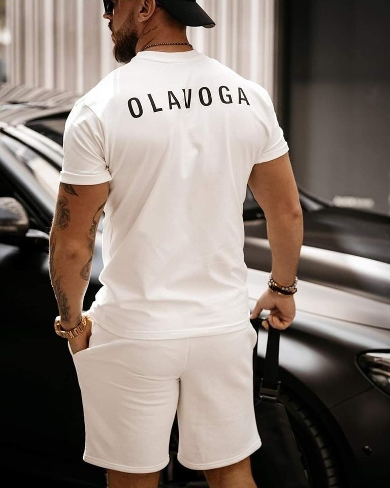 T-shirt męski Olavoga Milos S biała khaki ecru