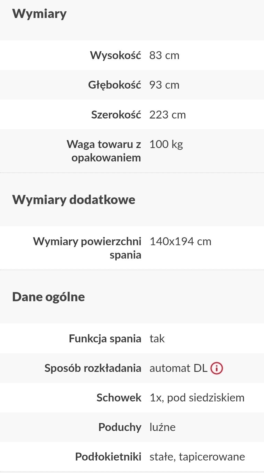 Nowa rozkładana sofa Levi z funkcją spania 
Sofa rozkładana turkusowa