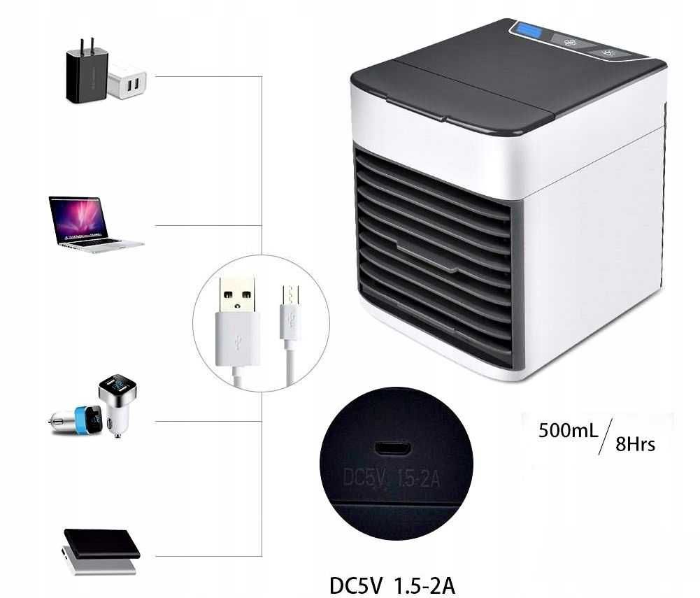 PRZENOŚNY KLIMATOR air cooler WODNY przenośny 3W1 na usb klimatyzator