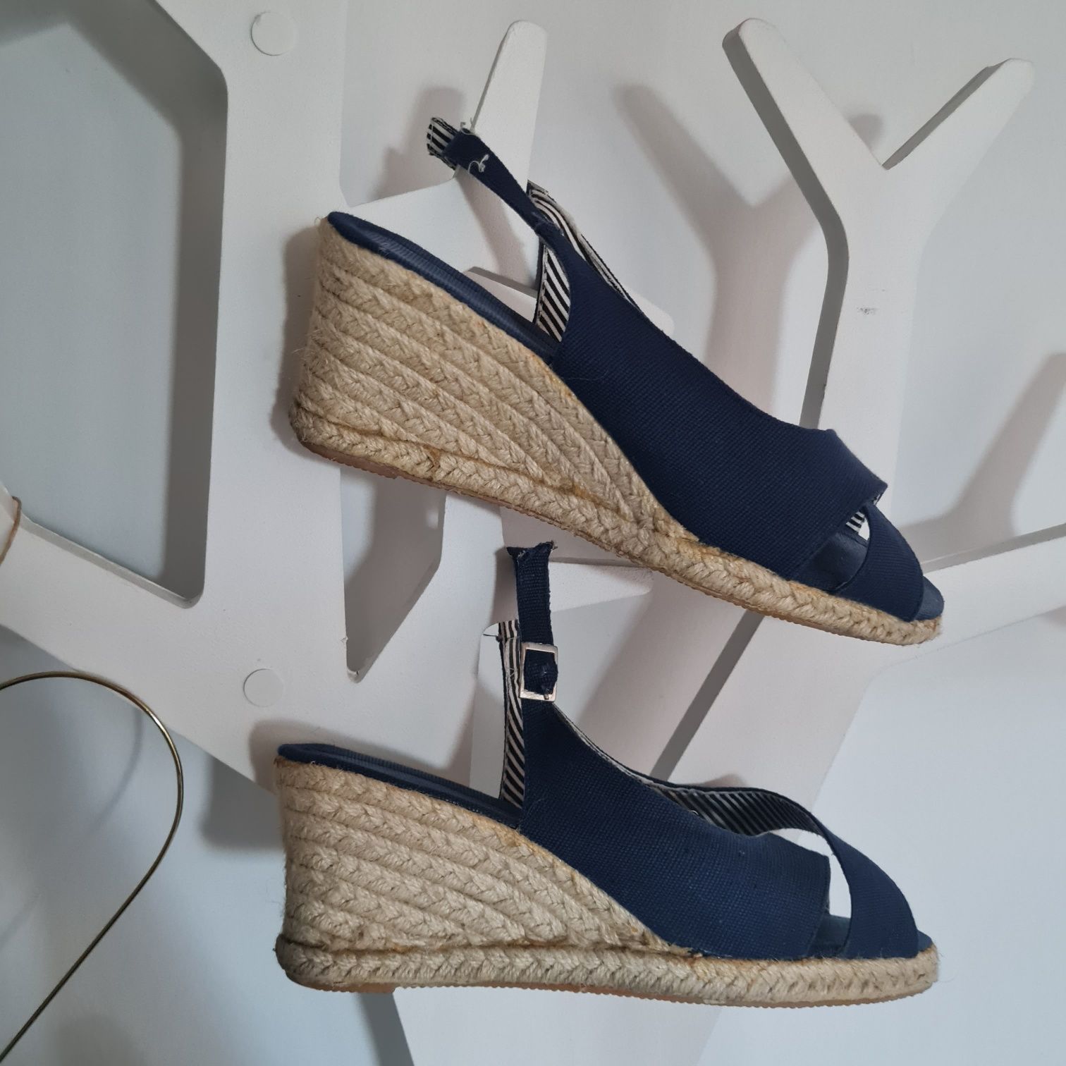 Sandały espadryle granatowe marynarskie paski koturn r. 38 bawełna