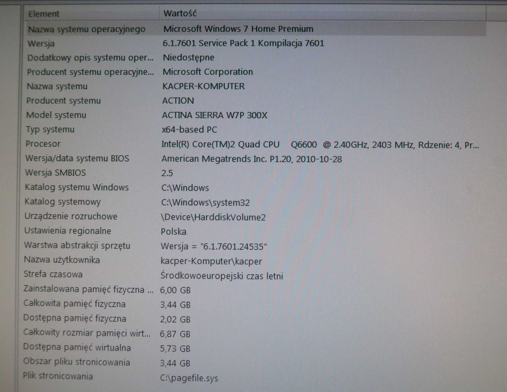 Komputer Intel Core Q6600 2.40 GHz, RAM 6 GB WIN 7 Home Premium 300 GB