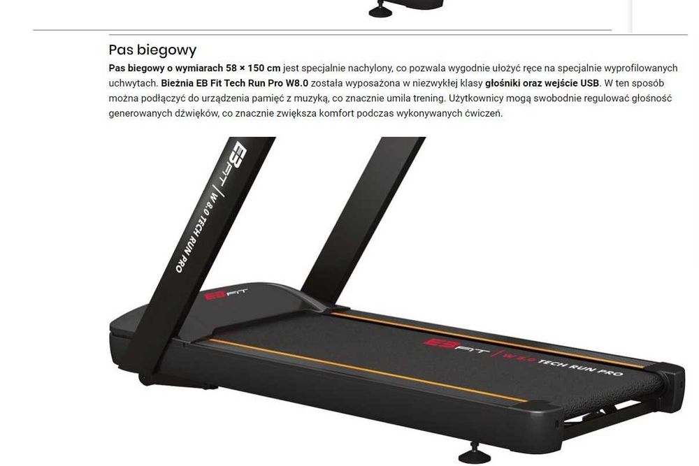Bieżnia elektryczna EB FIT Tech Run Pro W8.0