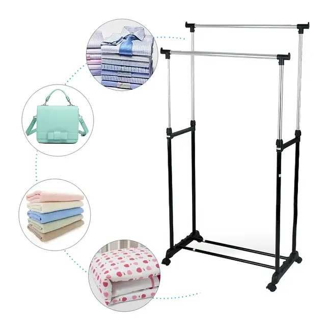 Двойная телескопическая вешалка стойка для одежды напольная Double Pol