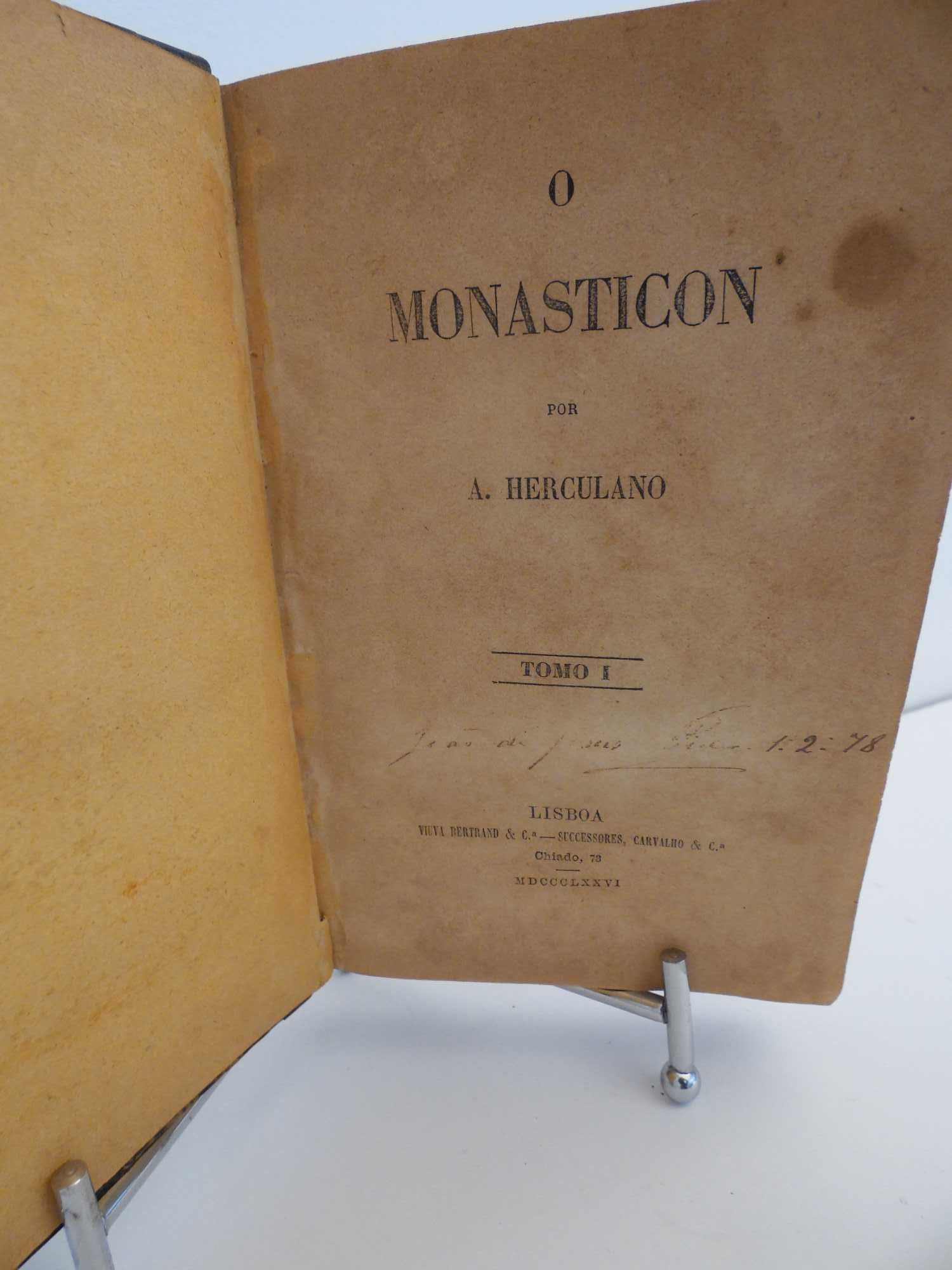 Livro O Monasticon - Tomo I - Eurico o Presbytero - 1876