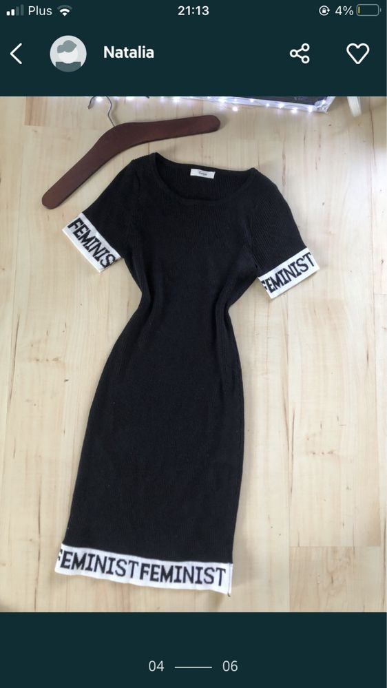 Sukienka czarna obcisła MIDI feminist feministka XS/S