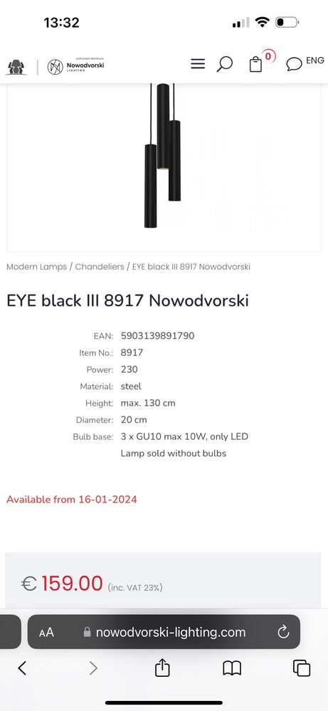 Nowodvorski EYE black III 8917 - Candeeiro suspenso Tubo Gu10