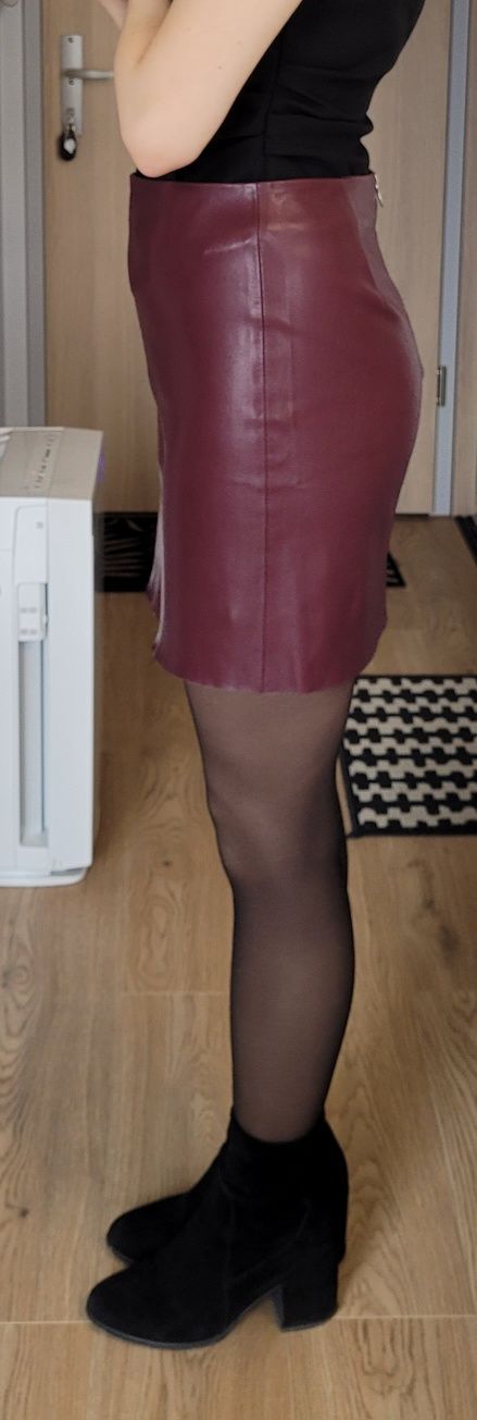 Skórzana bordowa spódniczka spódnica mini Promod S/M