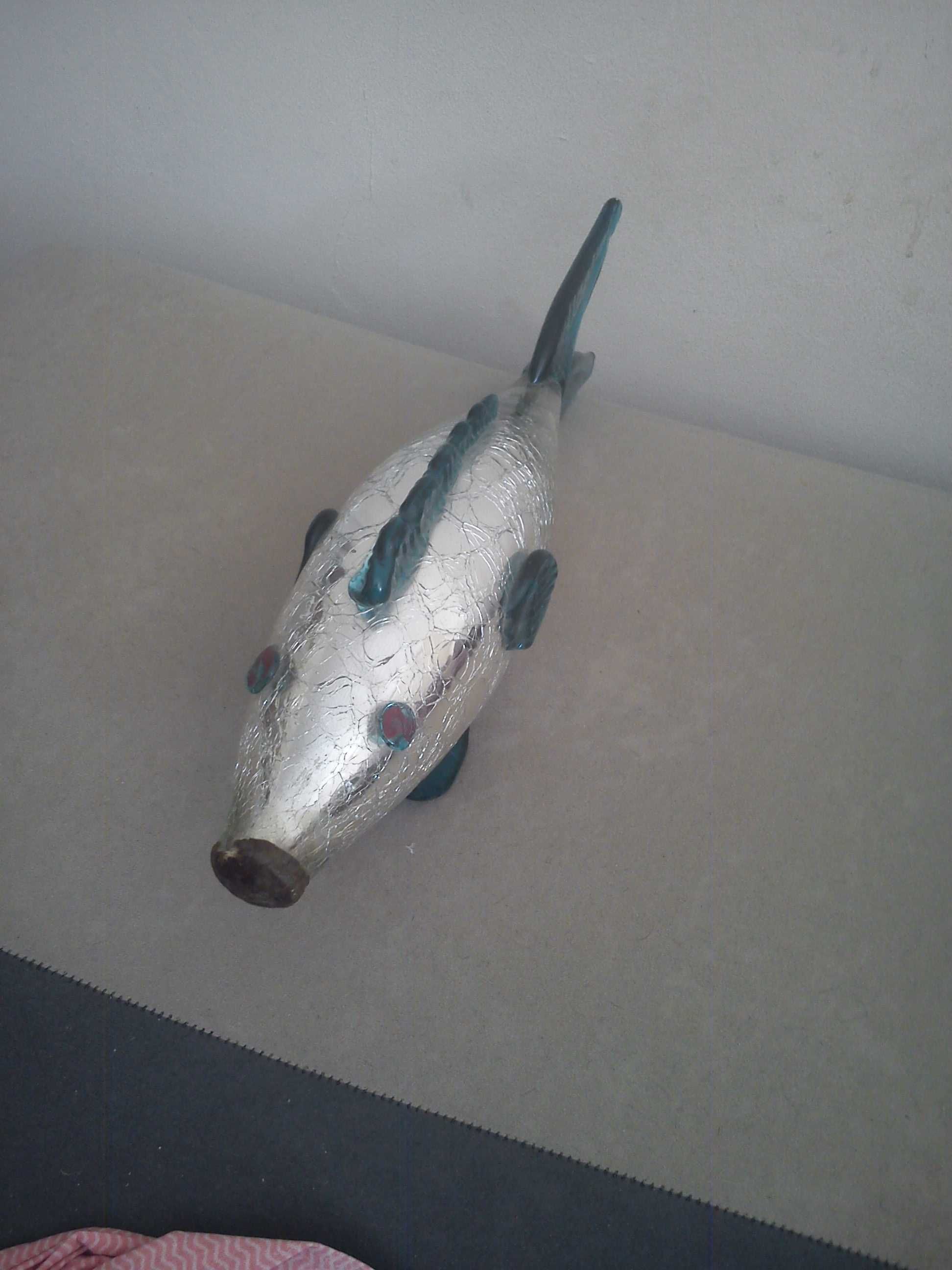 ryba szklana srebrna unikat PRL huta szkła super stan RARYTAS 36,5 cm