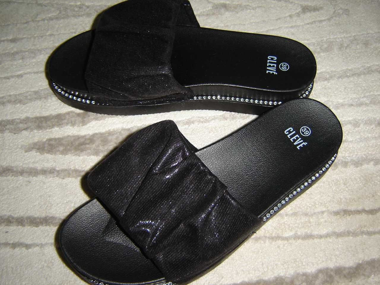 Buty klapki damskie czarne 39 nowe - tanio!