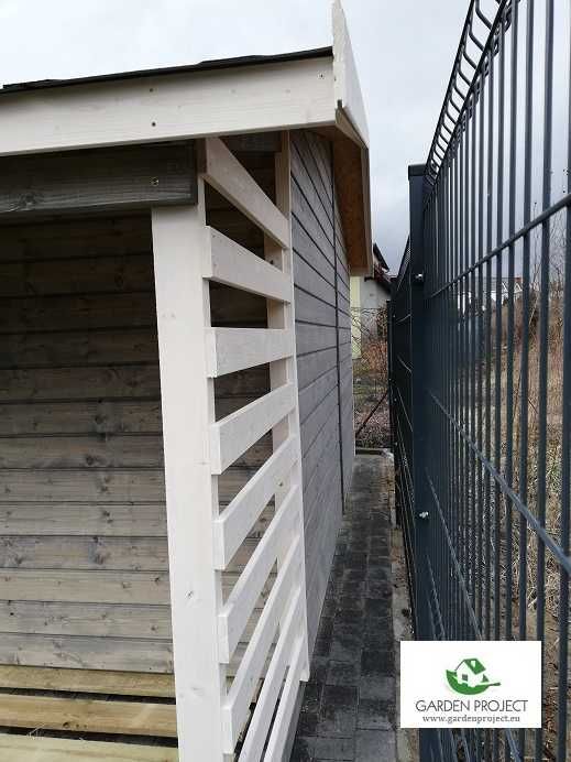 domek drewniany z drewutnia styl skandynawski 15m2