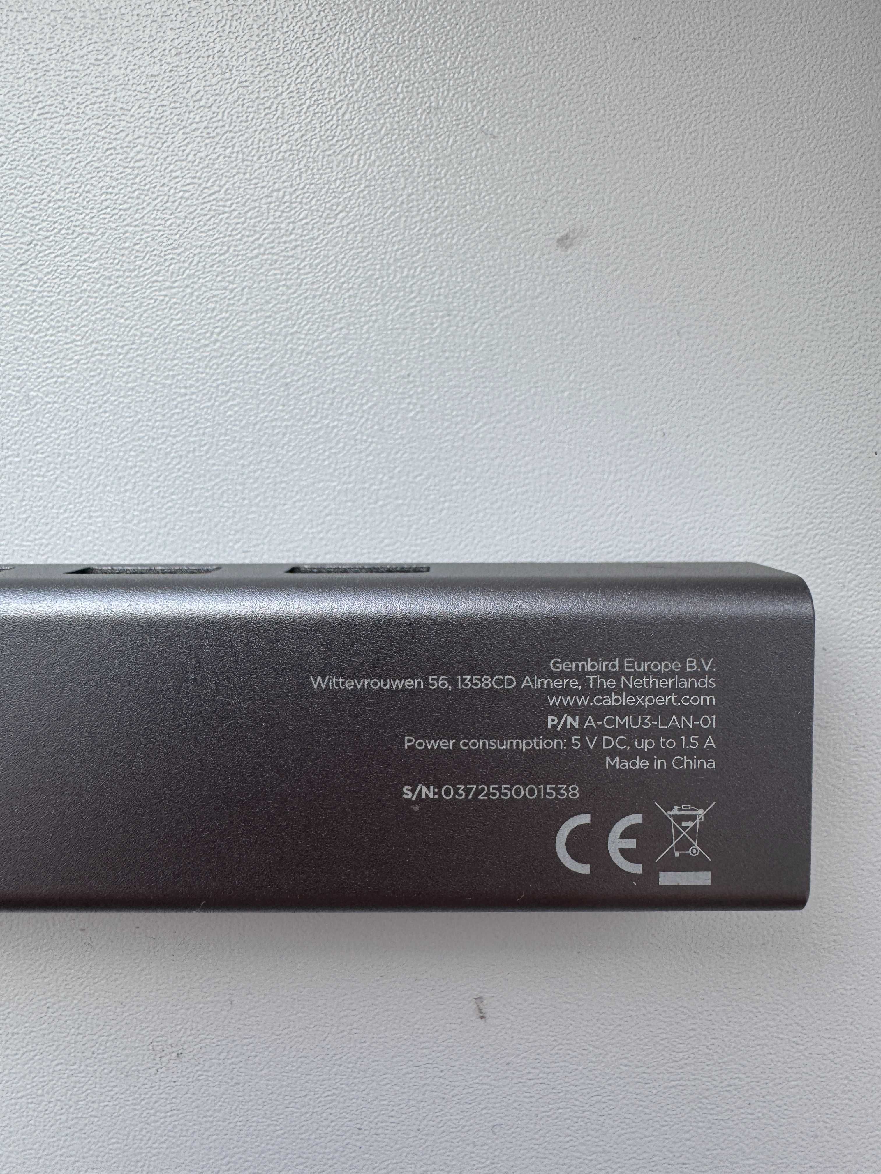 Хаб USB Cablexpert USB-A на Gigabit Ethernet USB 3.1 Gen1