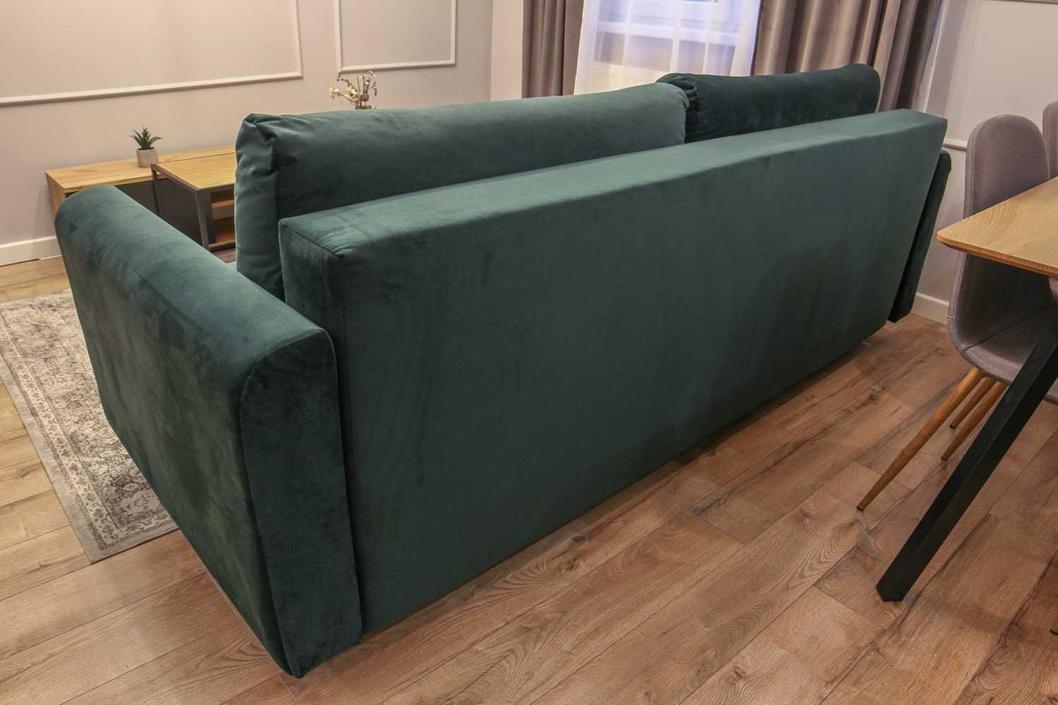 3-osobowa rozkładana sofa - ciemnozielony welur