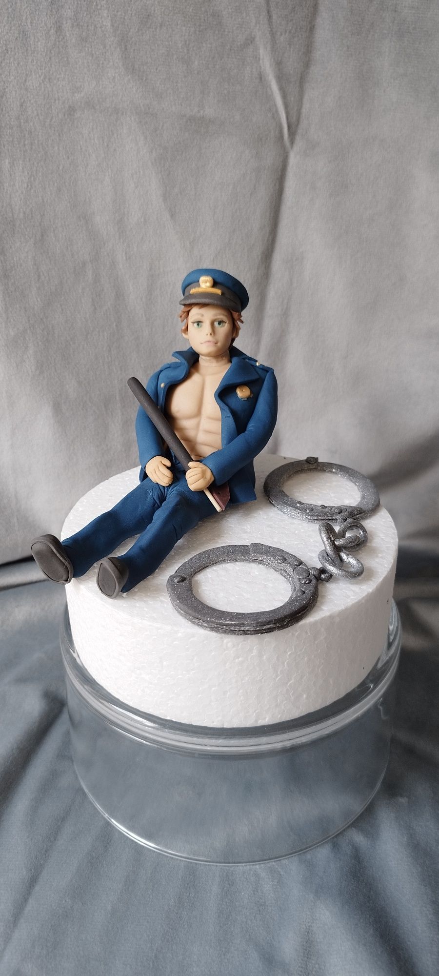 Panieński, figurka na tort, policjant, kajdanki, zestaw z masy cukrowe