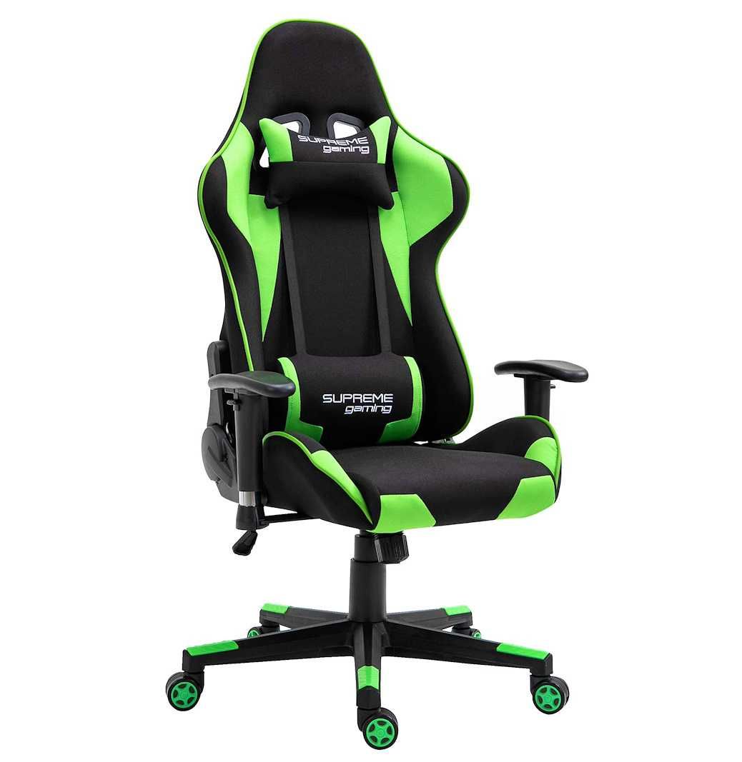 Krzesło Gracza Fotel Gamingowy PlayMaker z tkaniny Czarno-Zielony