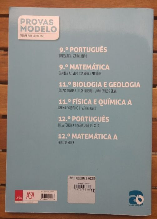 "Provas Modelo 9º Ano Matemática 2016" ASA - Ótimo Estado/Preenchido