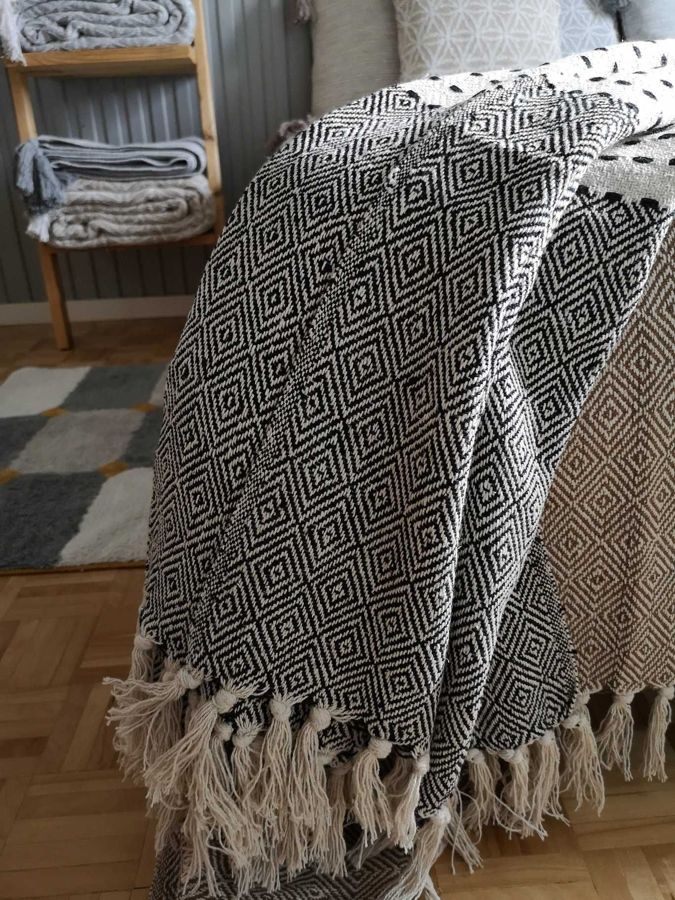 Bawełniany koc pled 150×200 Anja boho loft etno nordic – czarny