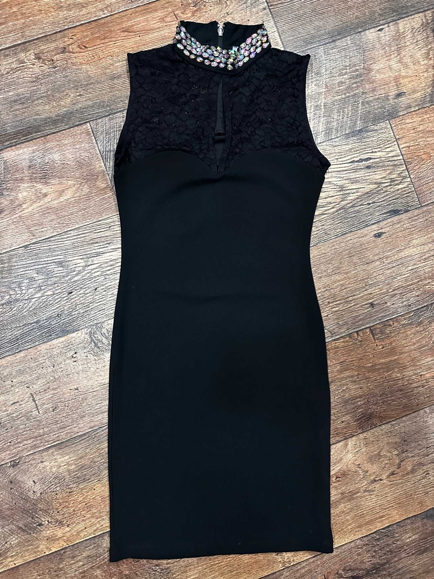 Sukienka mała czarna z cyrkoniami przepiękna r.XS/S #257