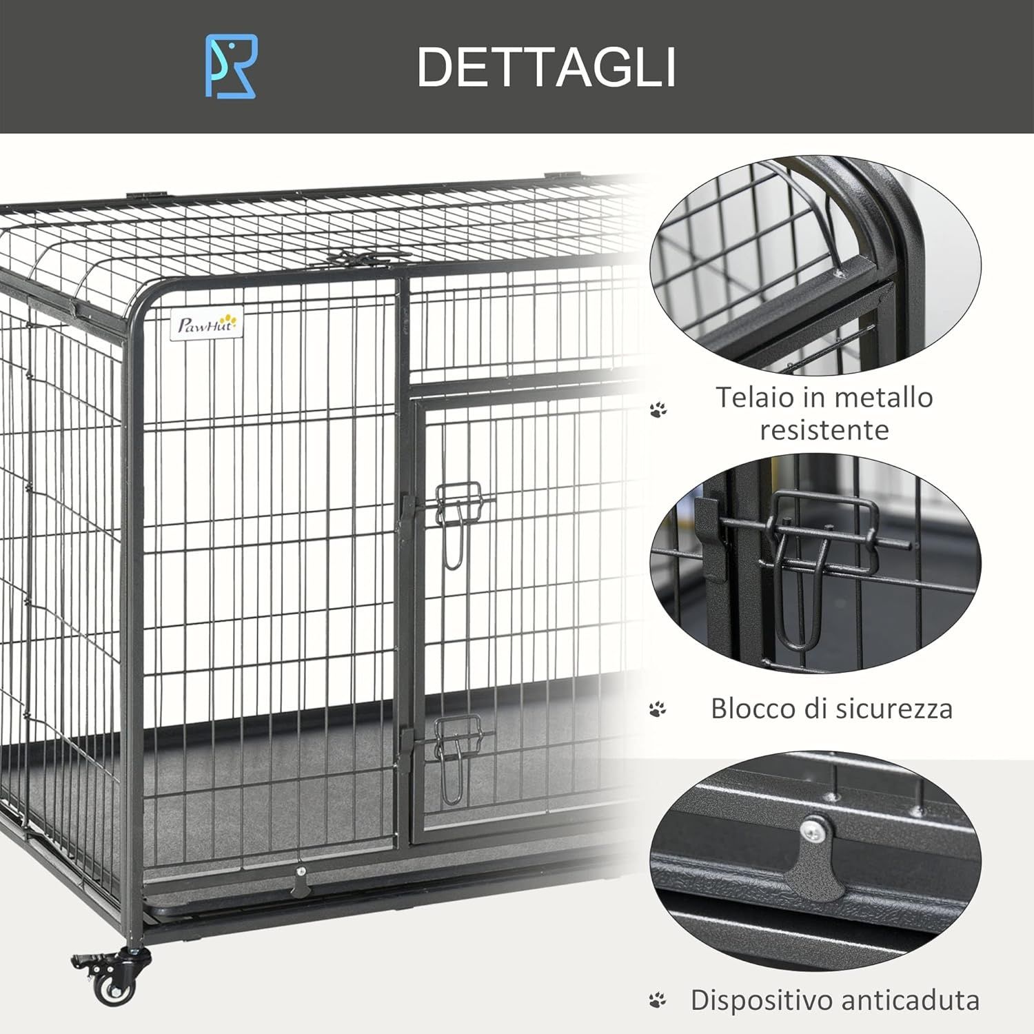 PawHut Klatka dla Psa 109,5x71x78cm Składana 2 Drzwi 4 Kółka