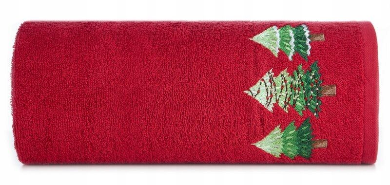 Ręcznik 70x140 czerwony choinki świąteczny 450 g/m2