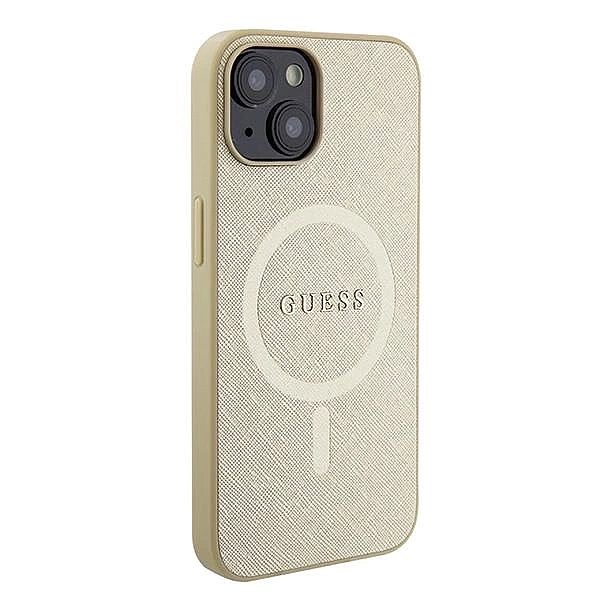 Etui Guess Saffiano MagSafe do iPhone 15 Plus - złote