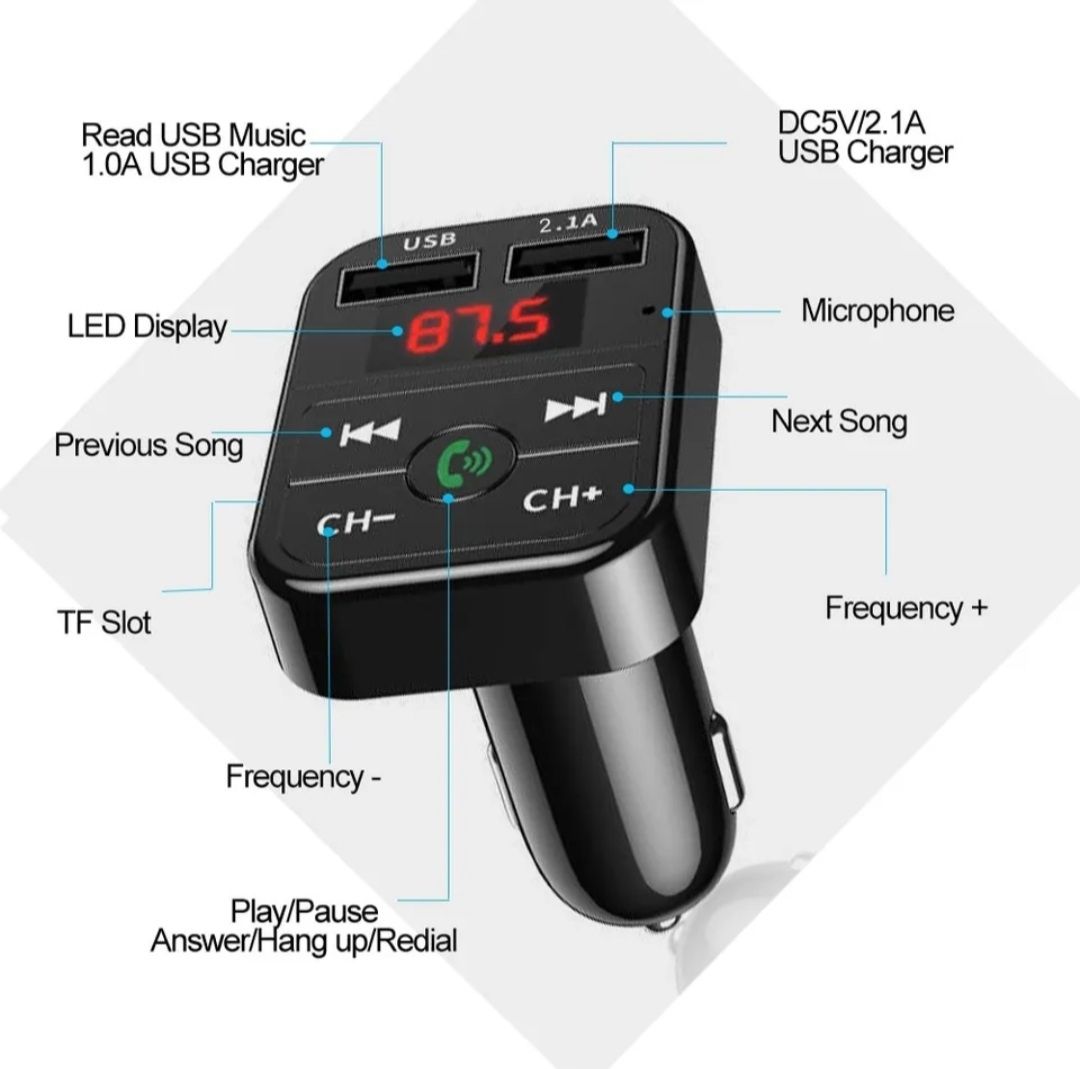 Fm модулятор,трансмиттер,зарядное в машину,музыка,радио,блютуз