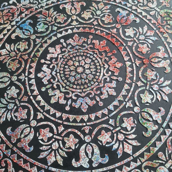 Mandala na drewnianym krążku średnica 40cm