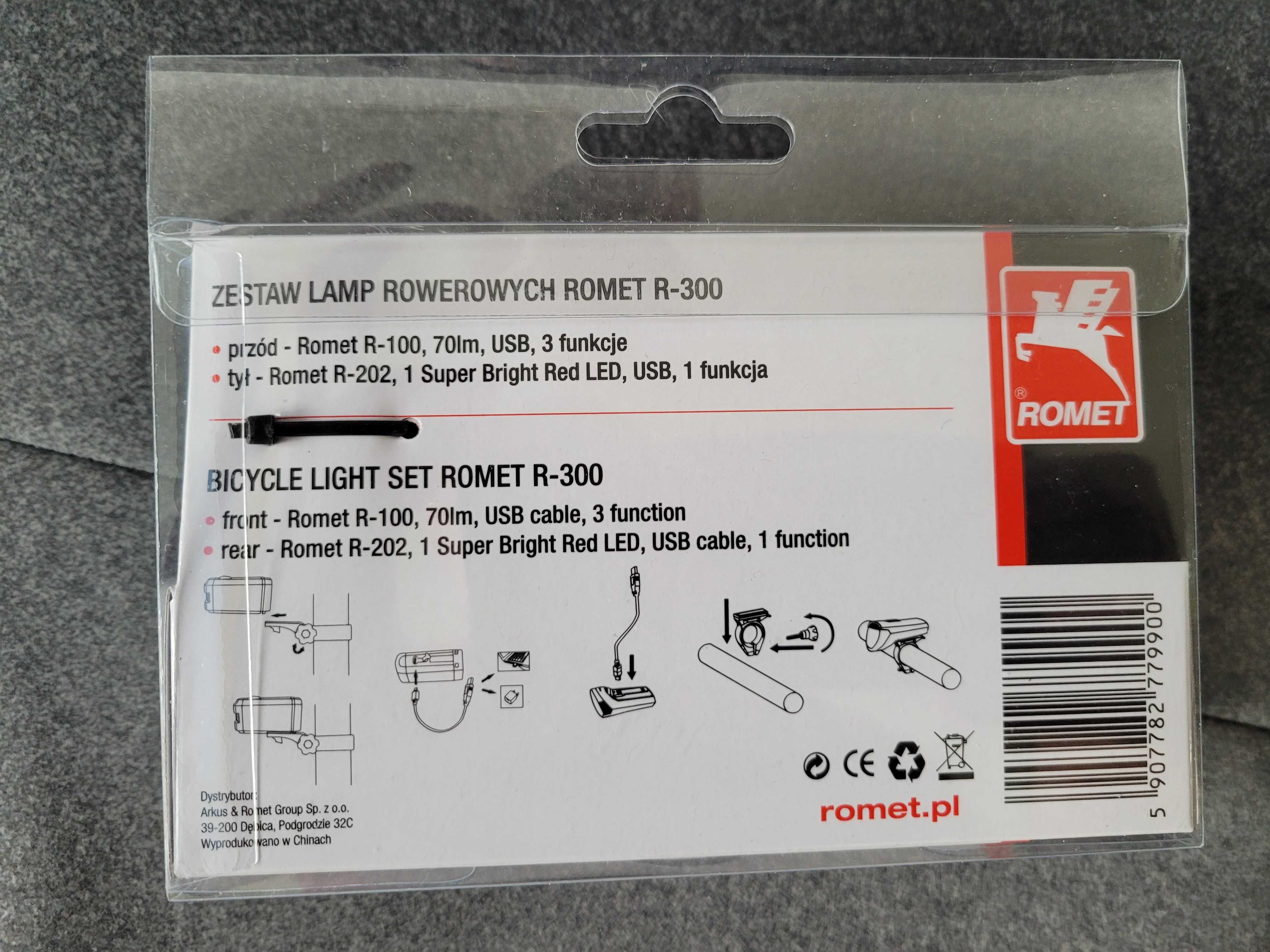 Zestaw lamp rowerowych ROMET R-300 - NOWY!!!