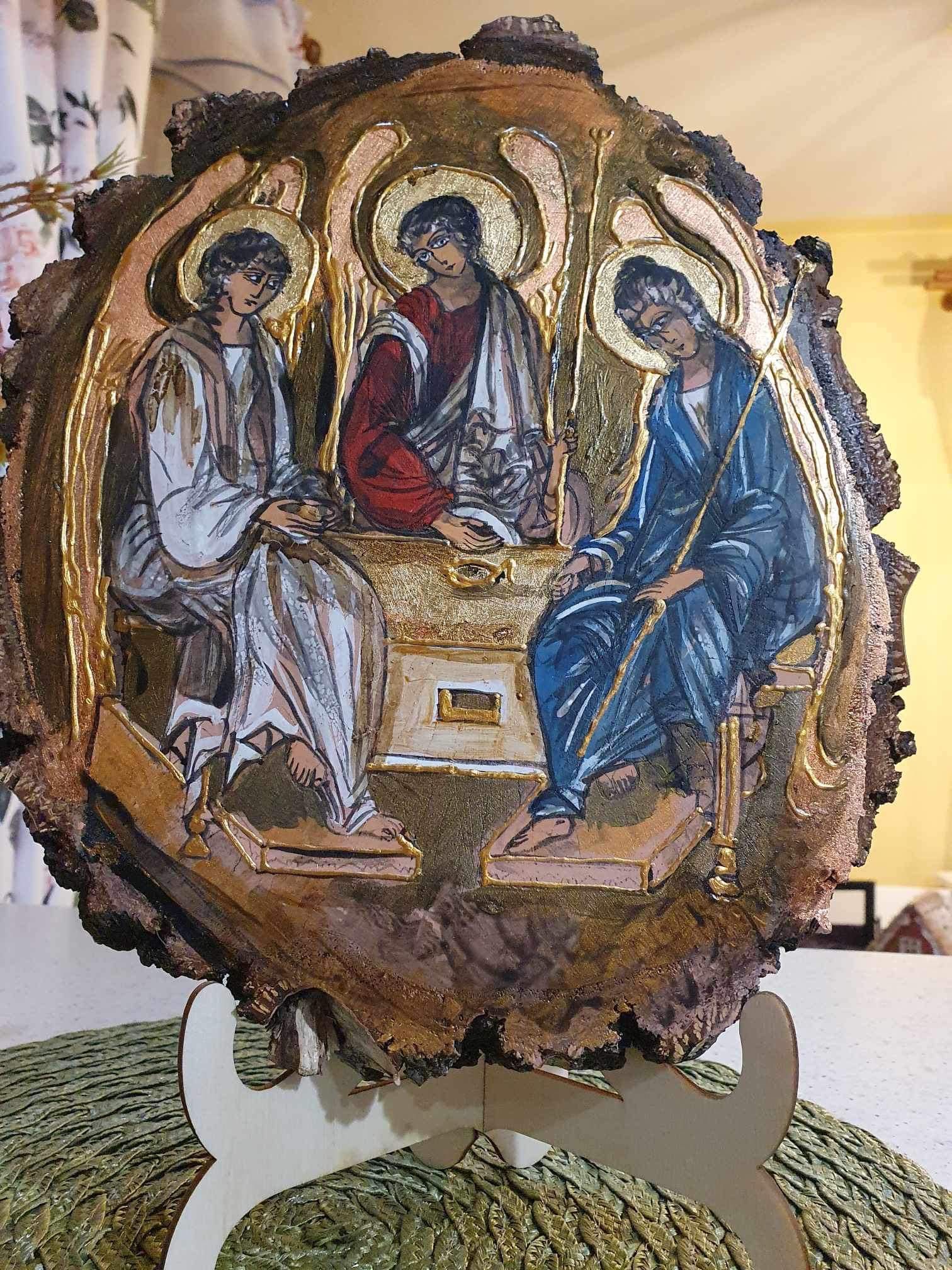 Obraz ręcznie malowany na drewnie -Trójca Święta