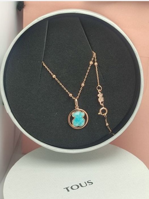 Naszyjnik z misiem różowe srebro vermeil 925 z amazonitem