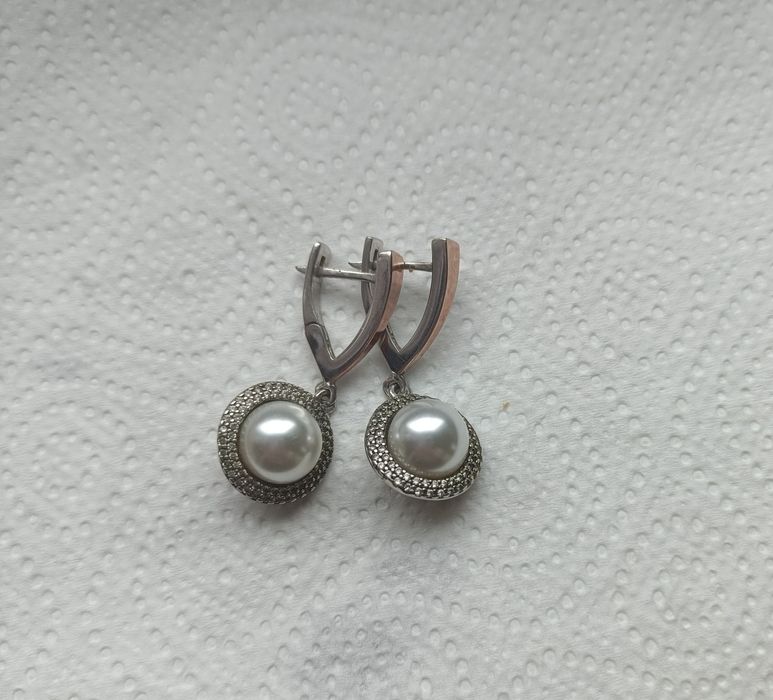 Серебряные серьги с жемчугом, позолоченные, Украина, 925 проба