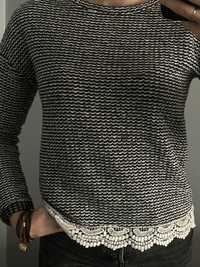 sweter szary czarny elegancki House koronka S 36 sweterek damski