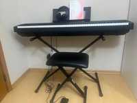 Conjunto piano yamaha p-45+suporte+banco+fones com adaptador de piano