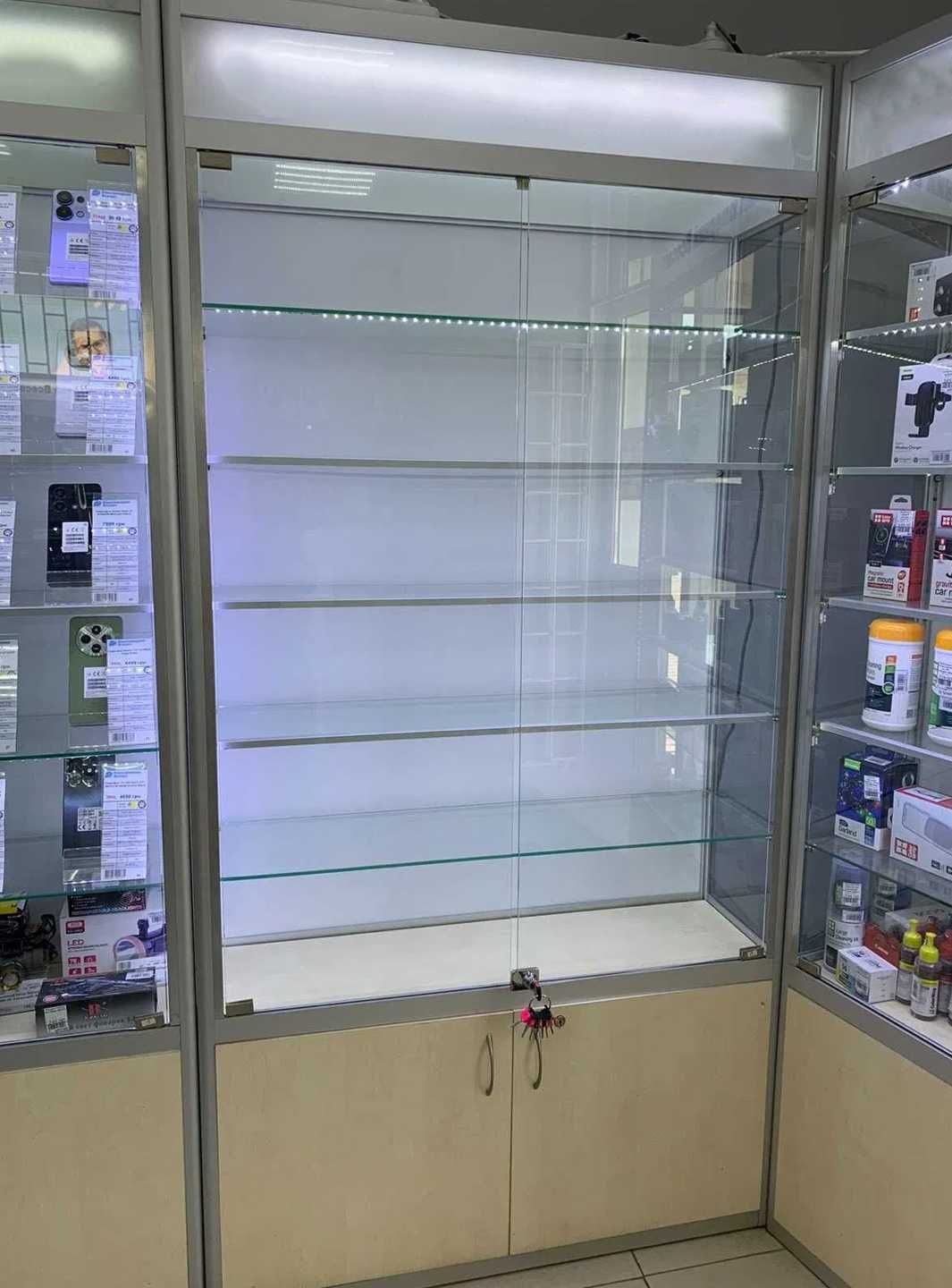 Вітрина для товару,Велика Вітрина зі скла та алюмінію з підсвіткою