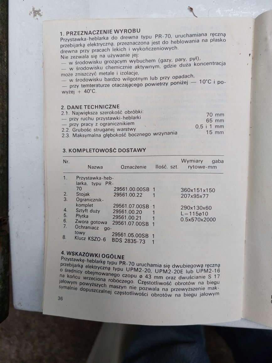 Przystawka heblarka do drewna PR 70