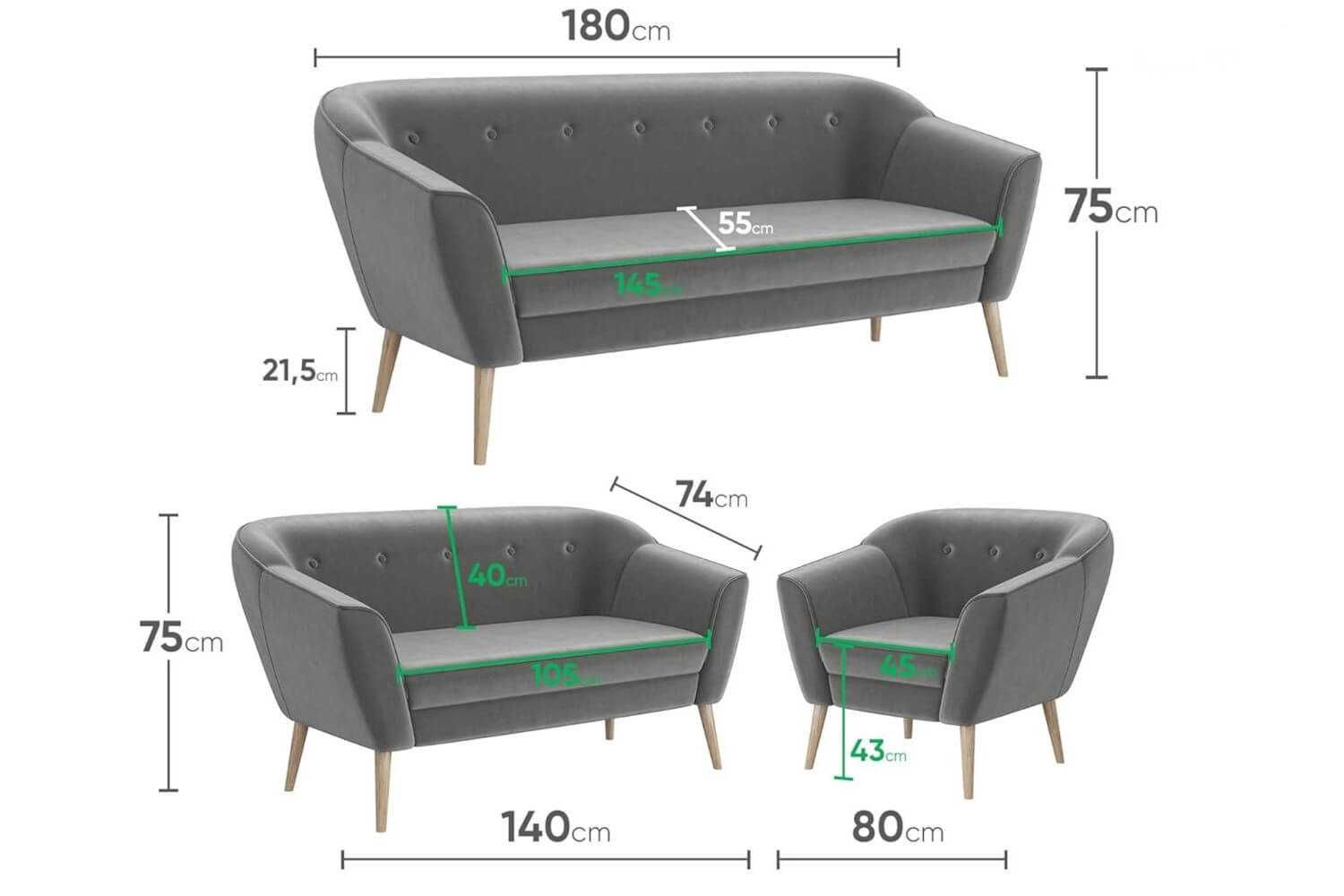 Sofa w stylu skandynawskim na drewnianych nóżkach do salonu DIMA