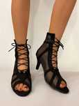 Botki Zamszowe Sznurowane Siateczkowe Peep Toe Czarne Shein Eur 37,5