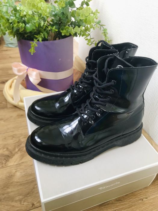 Ботинки Tamaris Intertop 24 см 37 р. деми чёрные лаковые