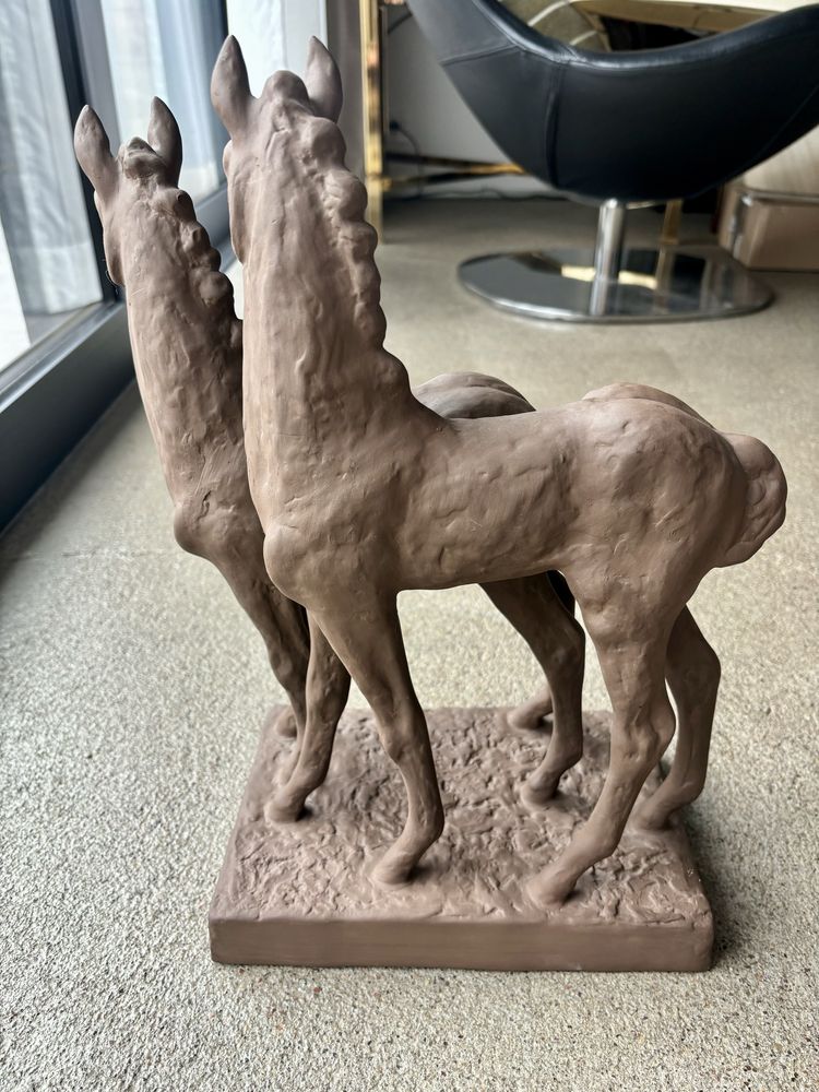 Unikatowa Figura Rzeźba 2 Konie Majolika Else Bach dla Karlsruhe 1930
