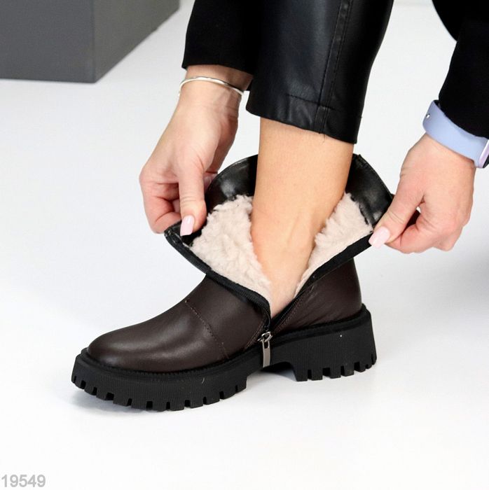 Жіночі черевики ботинки шкіряні Шоколад  зимові