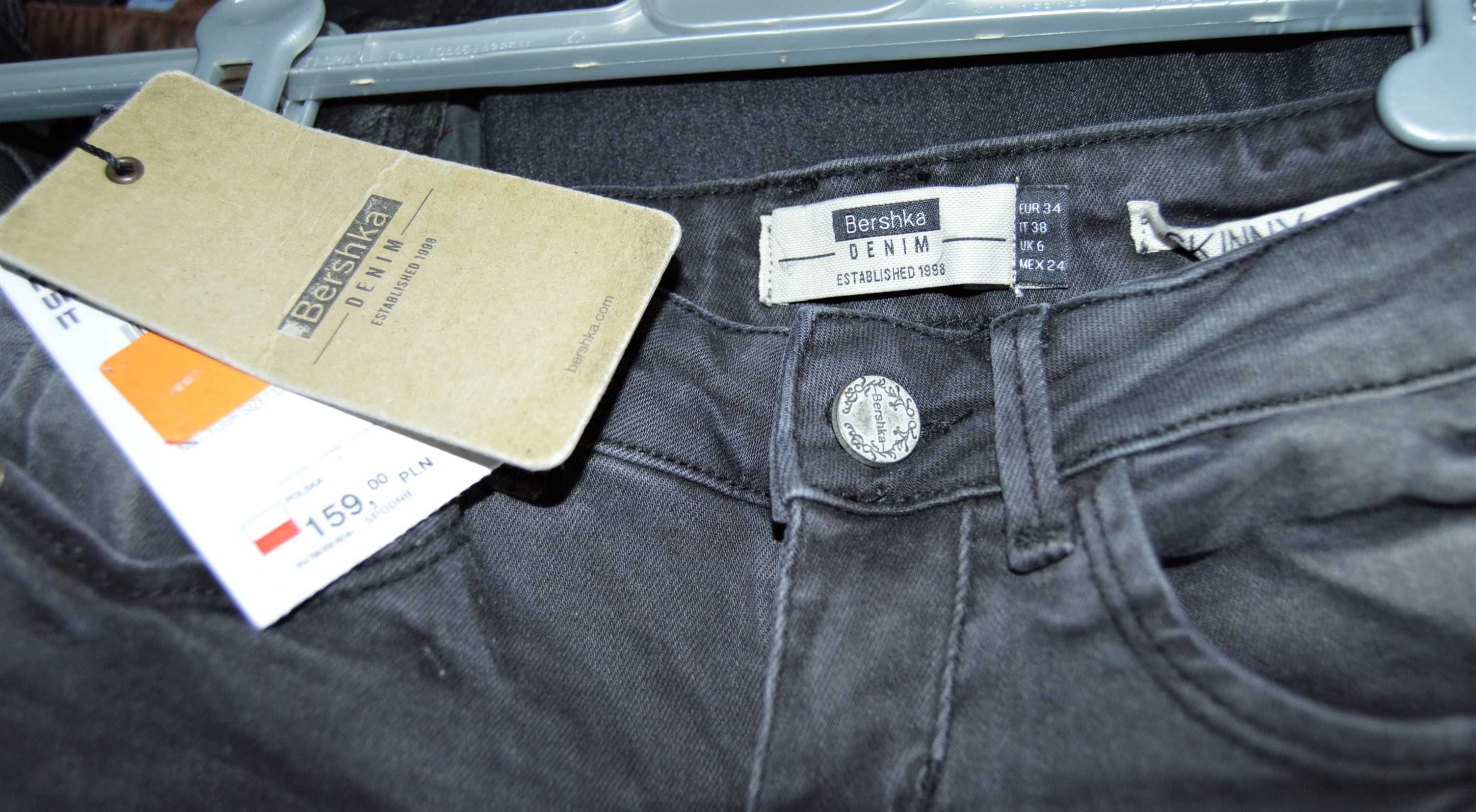 bershka jeans dżinsy xs szare slim rurki dopasowane  rock skinny przec