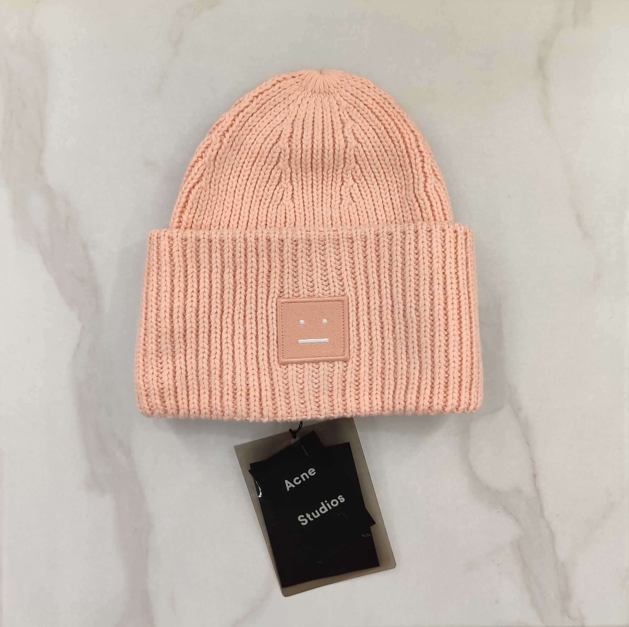 Шапка Acne Studios Rib knit beanie hat pink