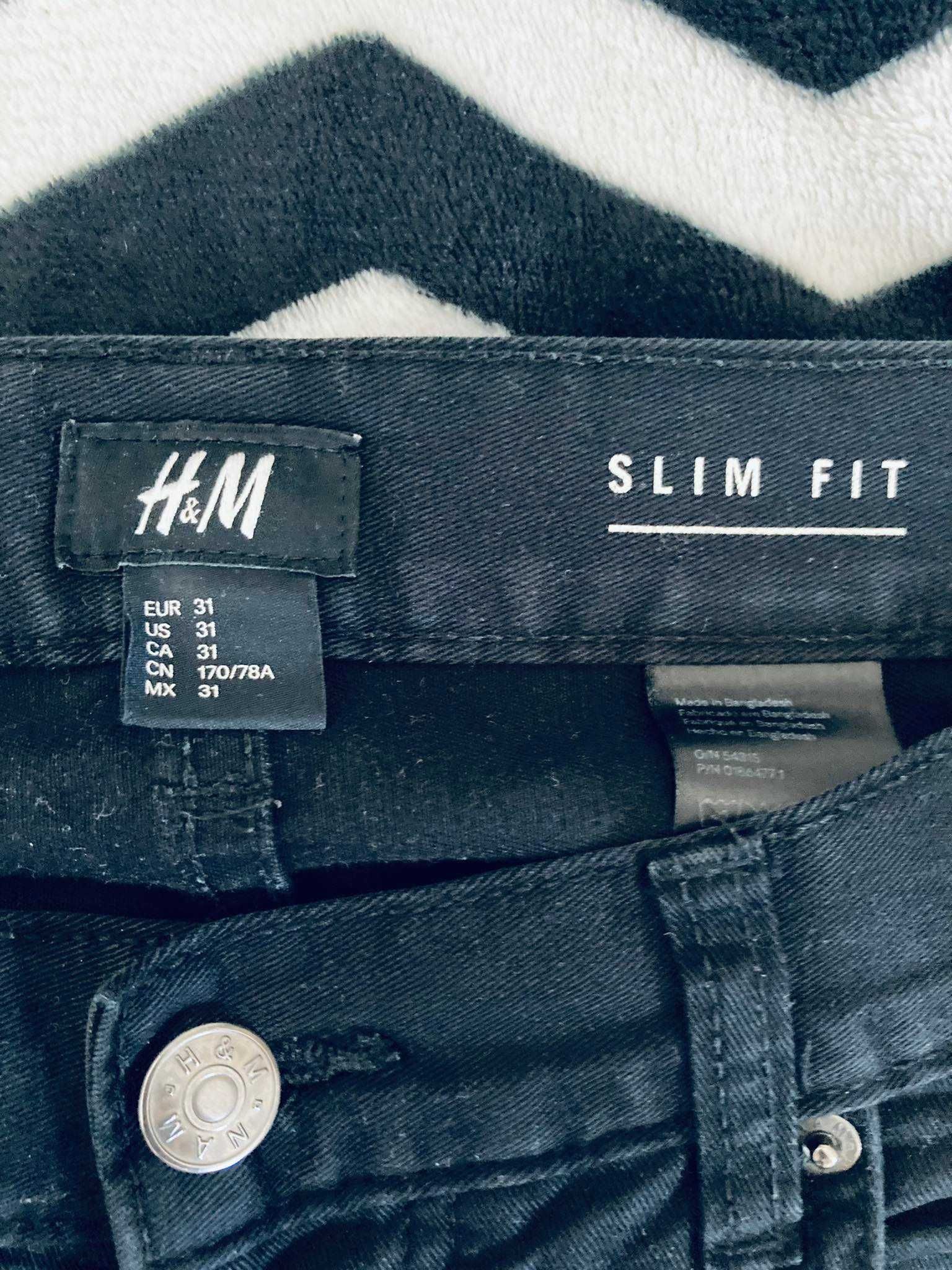 Czarne spodnie męskie, H&M, r. 31 slim fit