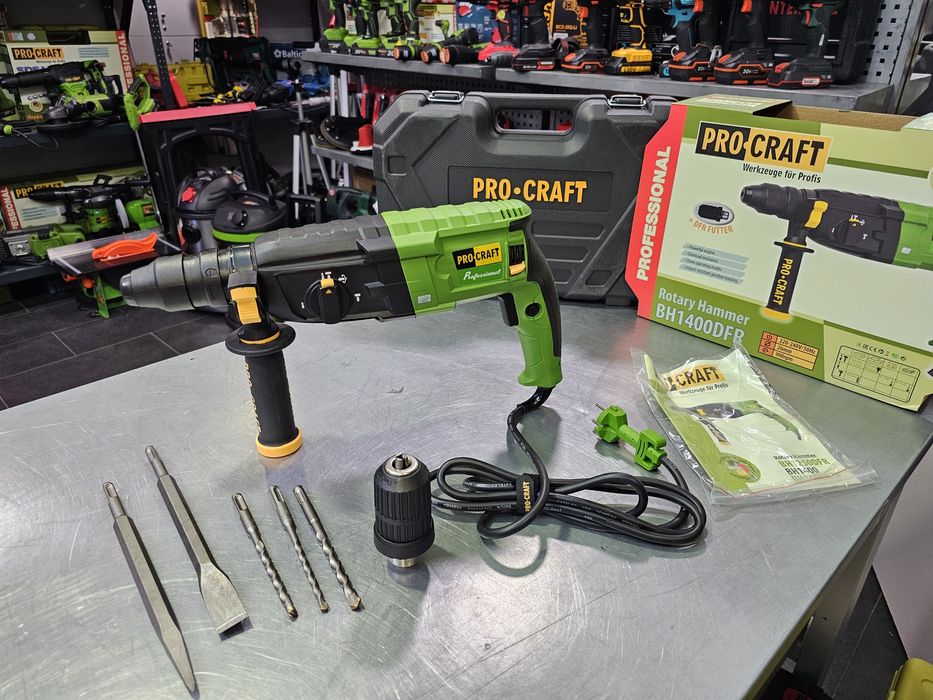 Мощный Перфоратор ProCraft 1400Съёмный патрон Буры Комплект