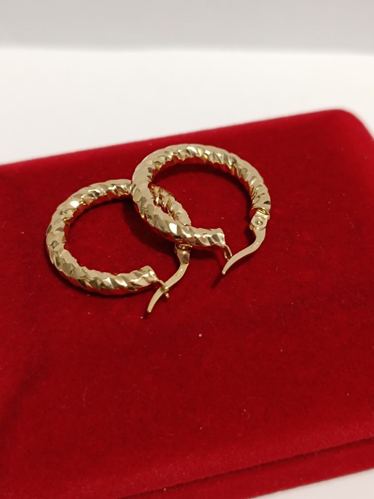 Złote kolczyki kręcone koła średnica 2 cm, złoto próby 585