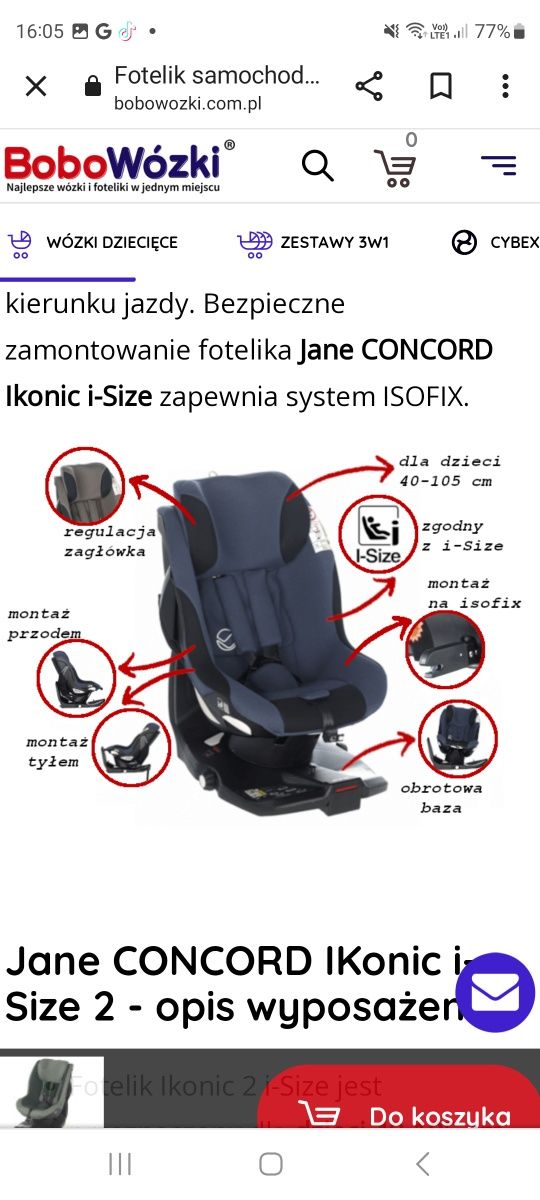 Obrotowy fotelik samochodowy 0-18kg Jeane Ikonic Concord 2 I-size