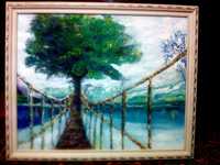 Картина маслом "Мост " рр 56,5 на 46,5 с рамой