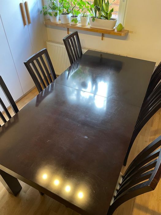 Stół rozsuwany + 6 krzeseł – komplet, kolor wenge, solidny i elegancki