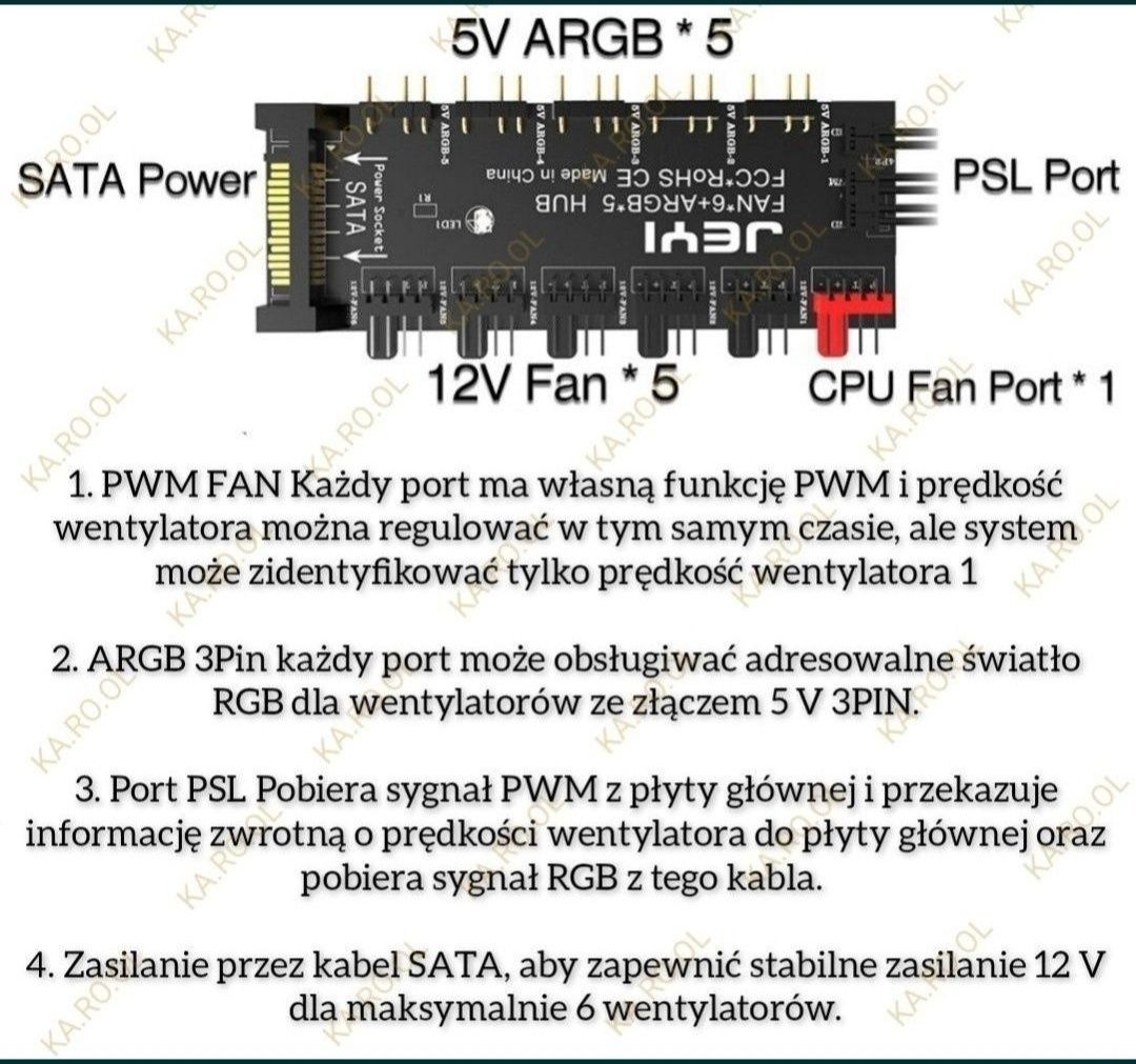 Rozdzielacz splitter JEYI aRGB 3 pin / PWM 4 pin